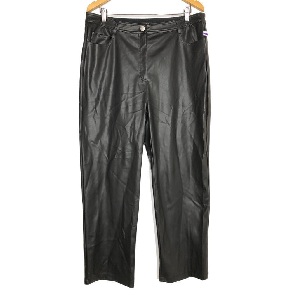 Halogen Pants Faux Leather Straight Leg 5-Pocket Trousers Rich Black NWT Size 14 - Picture 2 of 7